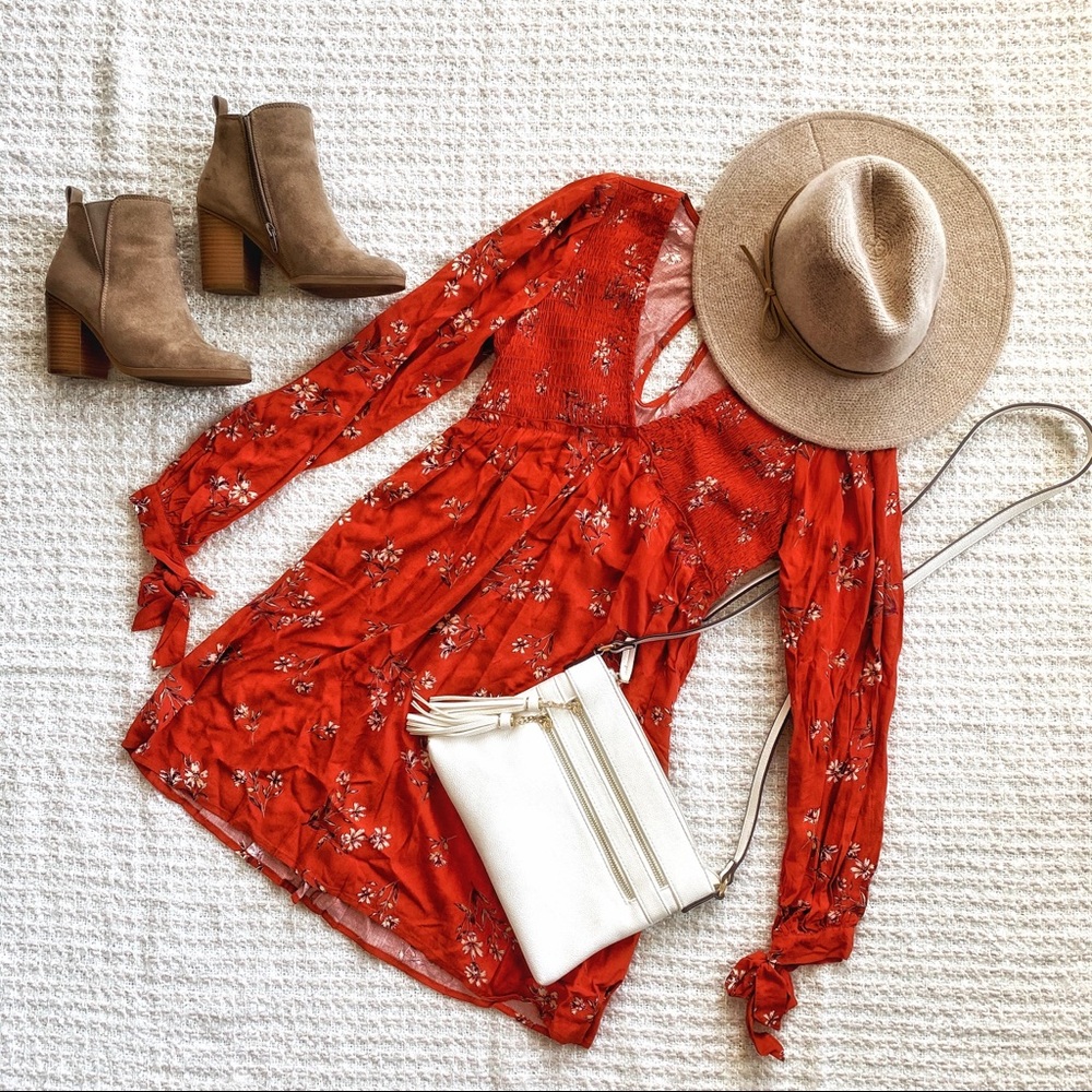 Orange printed mini dress